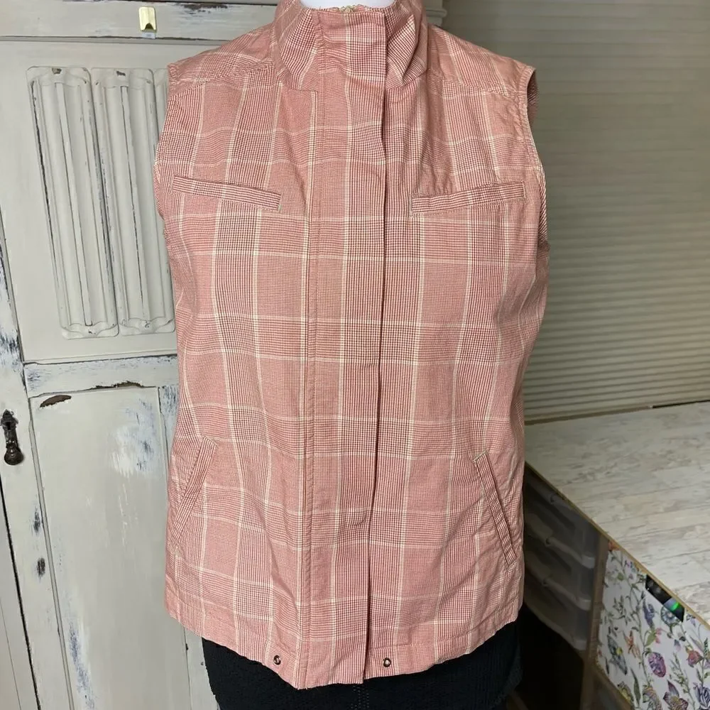 Christopher & Banks Red Cream Plaid Cotton Vest Size Small